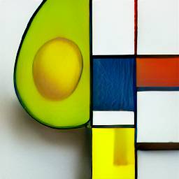2: An avocado, with colored squares in front of it.
