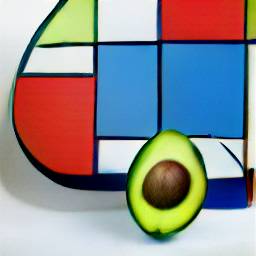 3: An avocado, with colored squares behind it.
