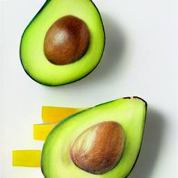 5: Two avocados, one with yellow rectangles behind it..