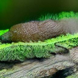 9: A brown slug with green hair, with the hair growing out from below it.