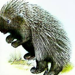 1: A porcupine, standing on its hind legs. White background.