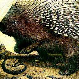 3: A porcupine, eating a snake or similar. Naturalistic desert background.