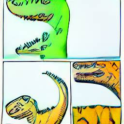 4: Three panels, all with white backgrounds. Top panel: an almost-accurate closeup of T-Rex. Bottom left: Utahraptor, from a medium distance. Bottom right: close-up of Utahraptor.