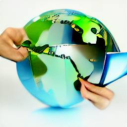 8: A glossy globe on a white background, with hand-colored blobs.