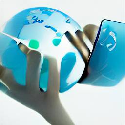 9: A blue glossy globe on a white background, held by malformed hands.