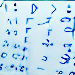 7: Blue shapes that vaguely look like numbers rather regularly placed in columns of a white background.