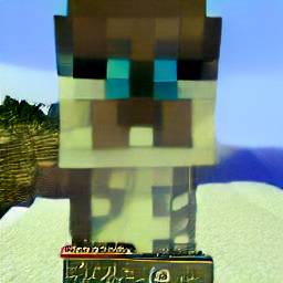 2: A closeup of a player character in Minecraft, on a hilly beach.