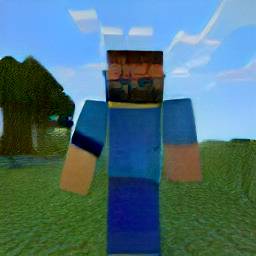 3: A closeup of a player character in Minecraft, on a grassy plain.