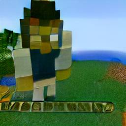 4: A closeup of a player character in Minecraft, on a grassy plain.