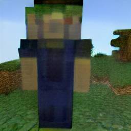 6: A closeup of a player character in Minecraft, on a grassy hill.