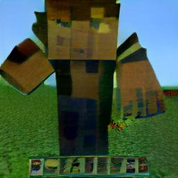 7: A closeup of a player character in Minecraft, on a grassy plain.