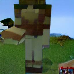 8: A closeup of a player character in Minecraft, on a grassy hill.