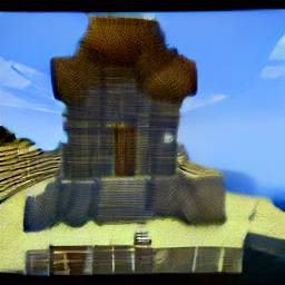 9: Somebody's house in Minecraft, on the top of a sandy hill.