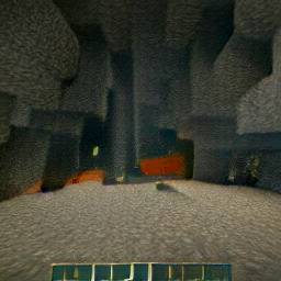 2: A bit wider and taller Minecraft cave, around 10 blocks wide, with some lava flowing.