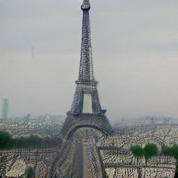 2: The Eiffel Tower, from afar and high up. Light grey sky