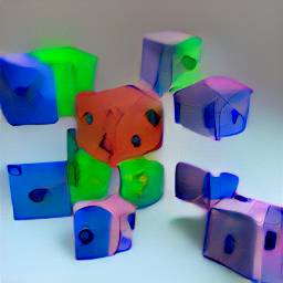 5: Ten colored cubes floating on a grey plane.