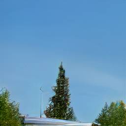 8: Mostly sky: the roof of a building is at the lower edge, with a tree (a conifer of some kind) popping up from behind it.